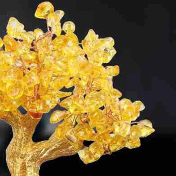 Golden citrine resin Feng Shui ornament of a money tree with a small water turtle