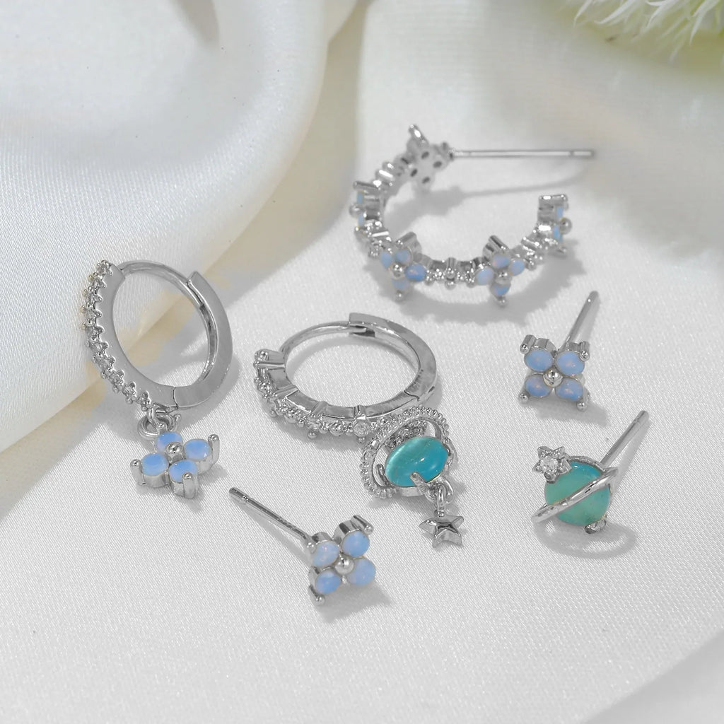 Gold or silver flower nail design ear studs with zircon mosaic accents