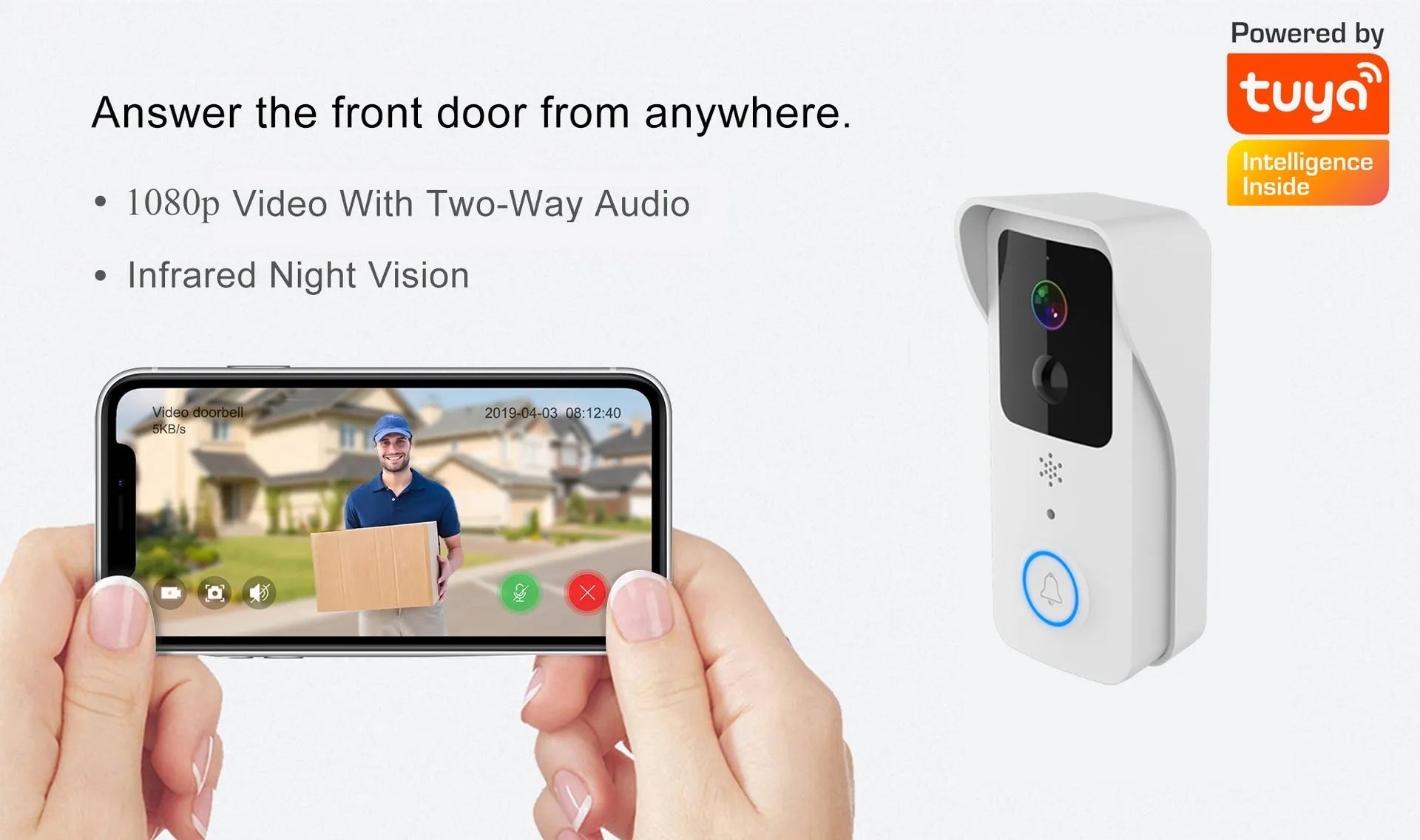 Waterproof HD visual doorbell with remote intercom and app notification capabilities