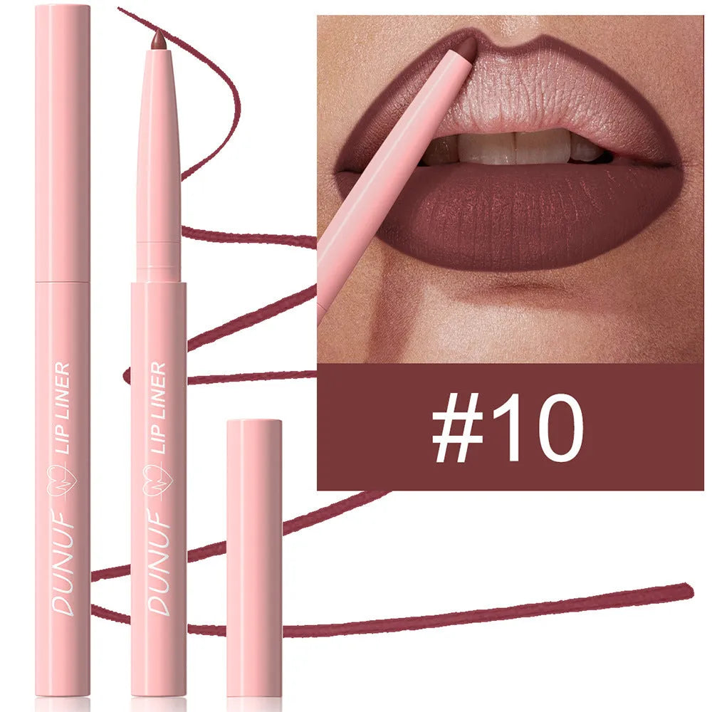 Matte velvet lip liner pencil in 12 colours for precise lip definition