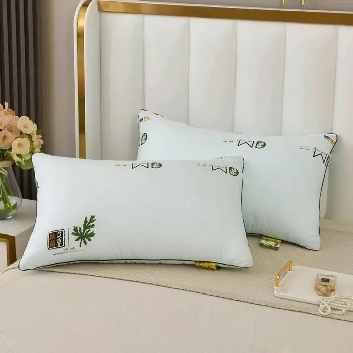 Polyester fibre pillow core insert in argy wormwood pattern and solid colours, showing 48x74cm and 42x70cm size options.
