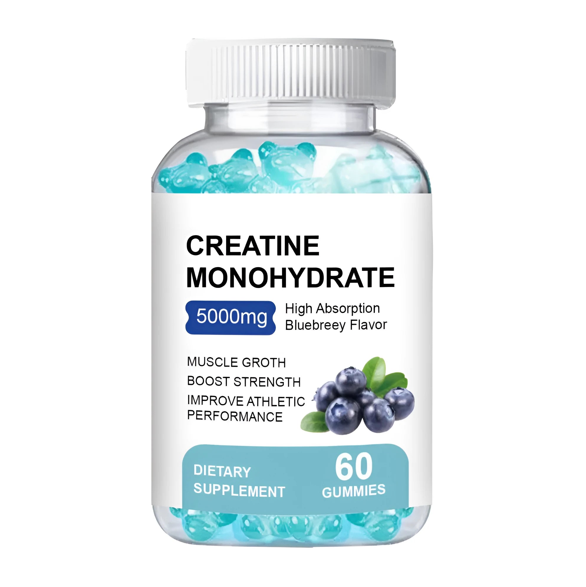 Container of 60 creatine monohydrate gummy supplements for dietary support