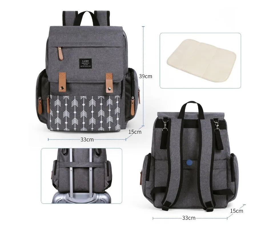 LAND Mommy large Oxford cloth diaper backpack with changing mat in beige colour