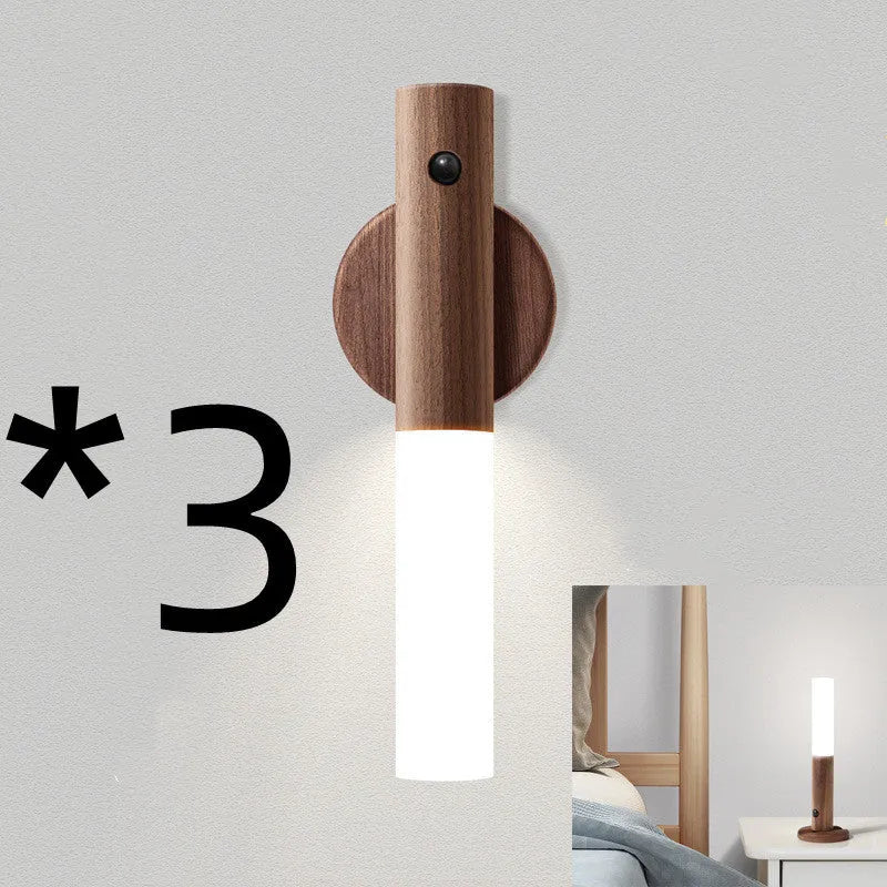 Smart sensor LED desk lamp with solid wood base in coffee brown finish