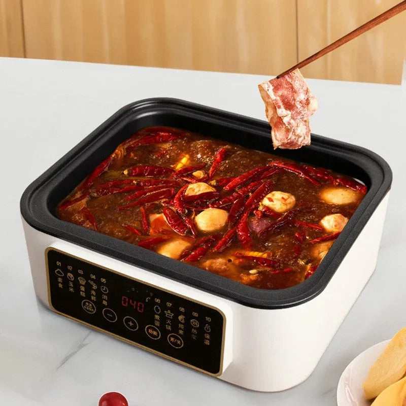 Stainless steel electric food steamer with 28 litre capacity and steaming rack
