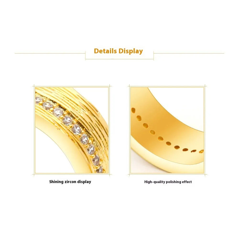 Gold-coloured geometric zircon ring for women showing openwork design and stone detail