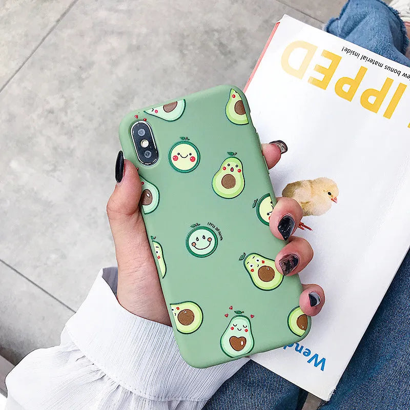 Cartoon avocado design TPU phone case for iPhone smartphones