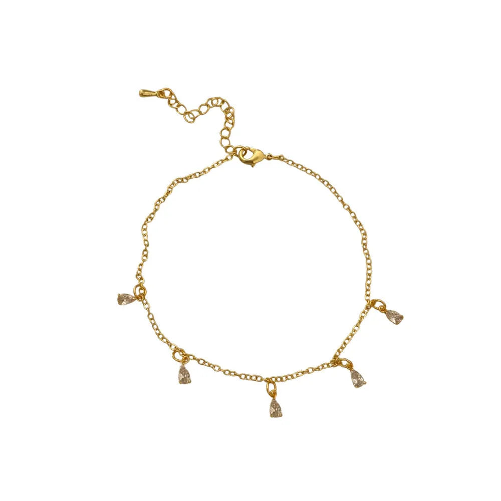 Women's zircon jewellery set showing geometric necklace, matching earrings, and anklet with meteor shower design.