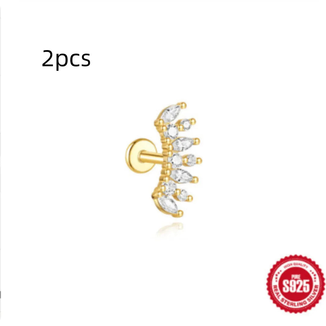 S925 sterling silver water drop earrings with flat spiral geometric design in gold colour