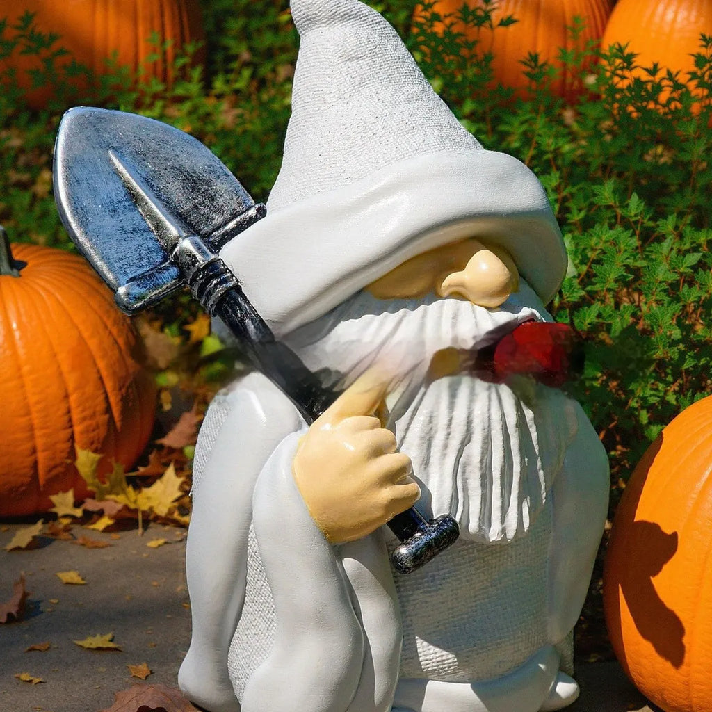 Christmas smoking shovel dwarf garden ornament in resin and plastic craft design