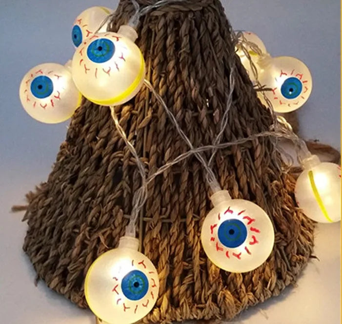 Halloween LED string lights with pumpkin, ghost, and bat pendants in multi-colour light mode