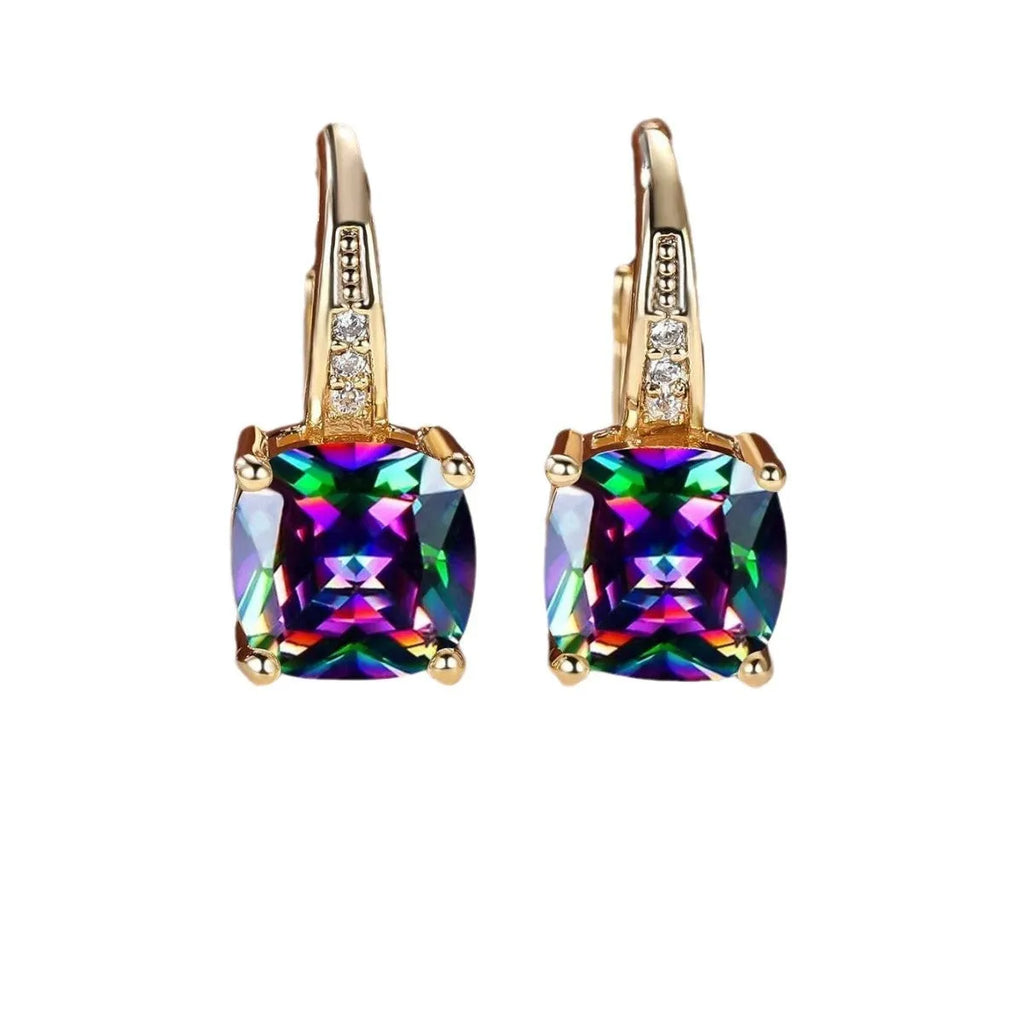 Square colourful moissanite geometric quadrilateral ear clip in gold electroplated copper