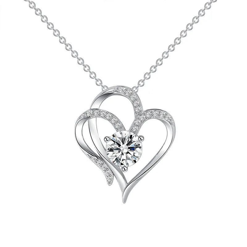 Women's simple heart-shaped 925 silver necklace in rose gold, yellow gold, or platinum colour finish.