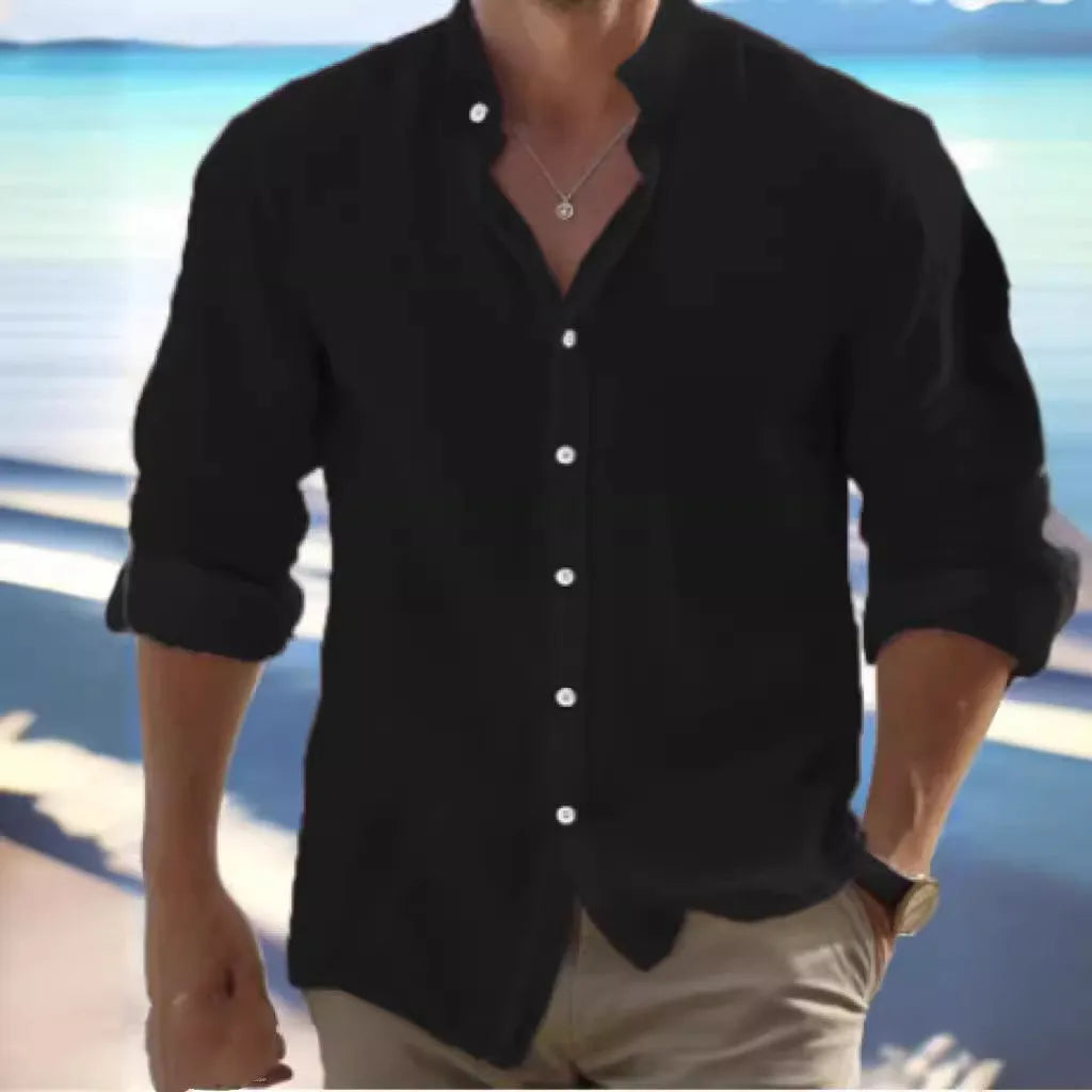 Men's casual button summer shirt in long-staple cotton, shown in a pullover style.