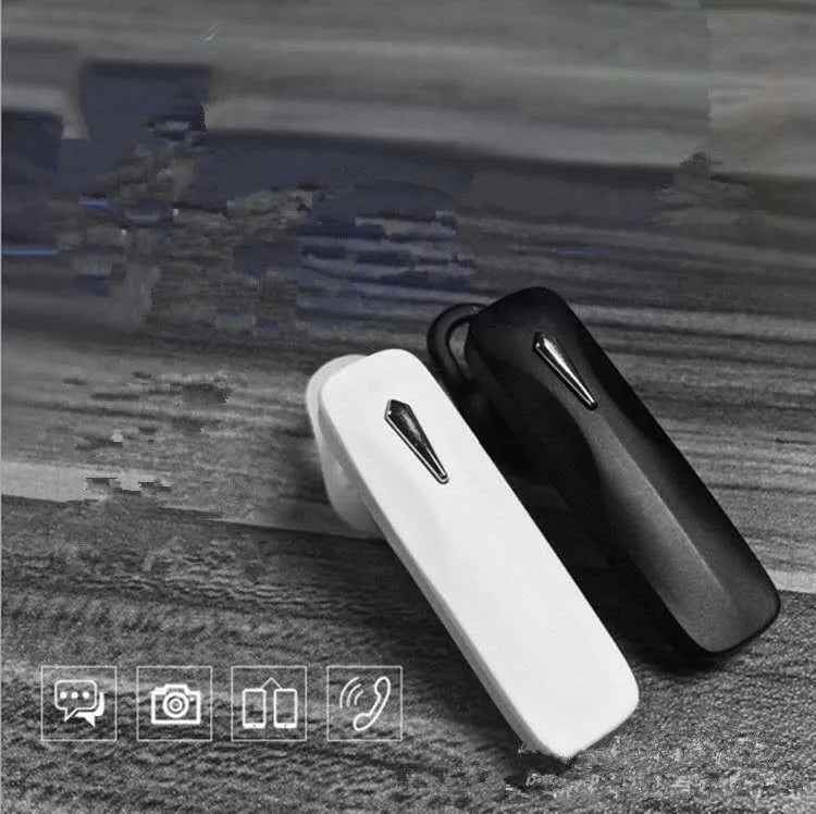 M163 Bluetooth car headset with call and music controls shown in black and white colour options