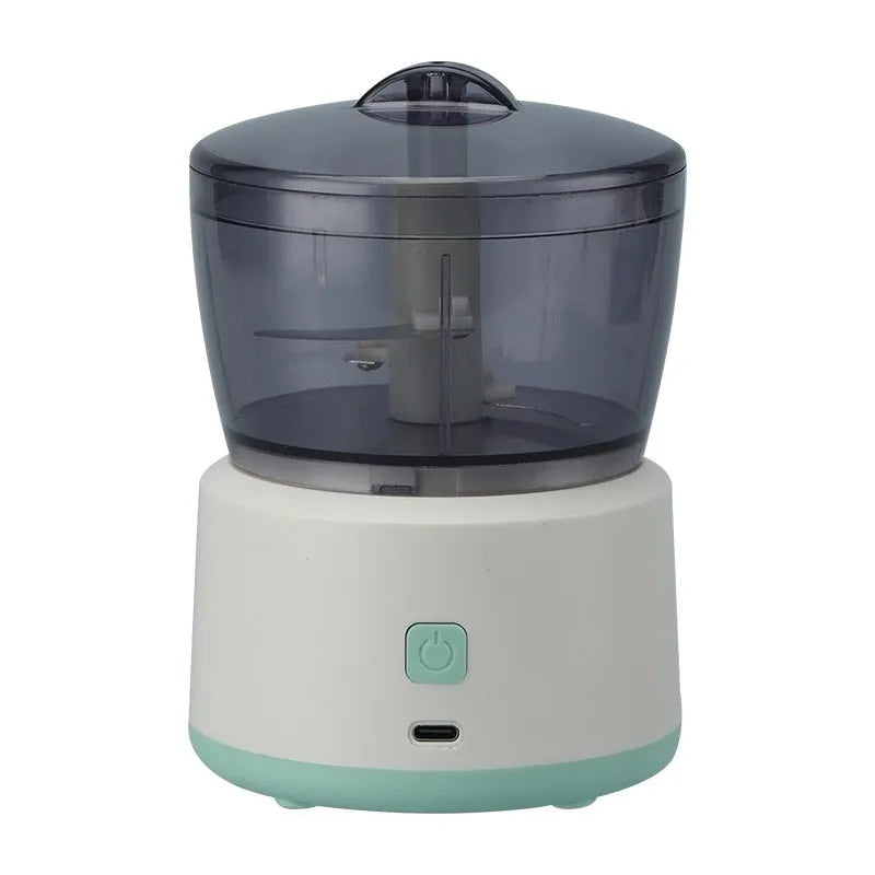 Mini electric meat grinder food processor in white or light green with transparent cup