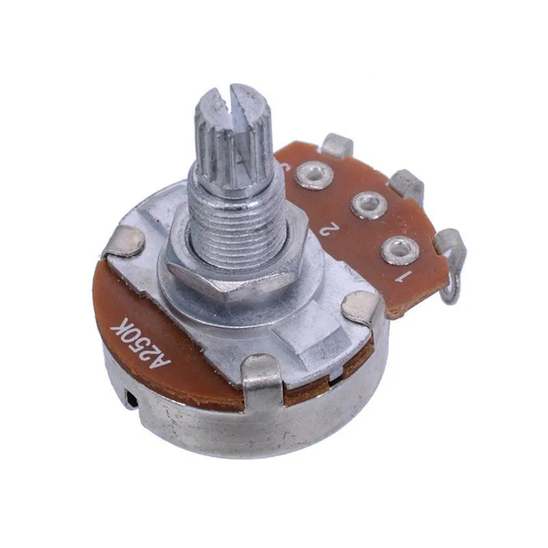 Metal electric guitar potentiometer knob with colour-coded resistance markings