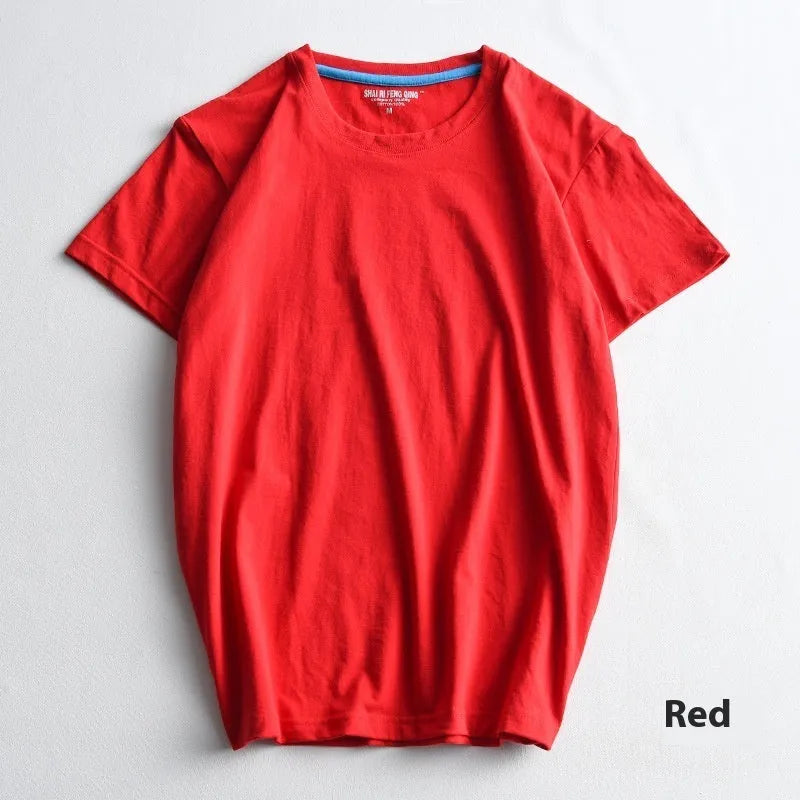 Men's solid colour cotton T-shirt with round neck and short sleeves in multiple colour options