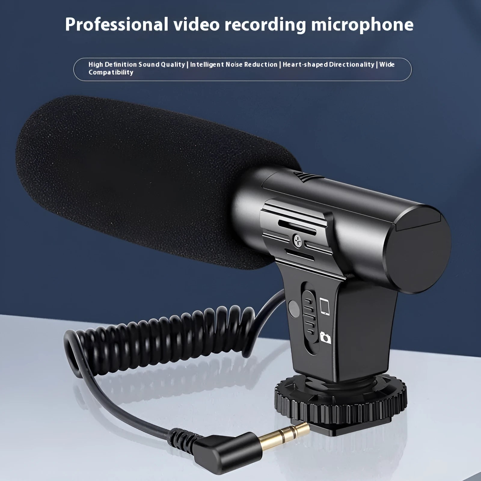Black professional mobile phone video recording microphone with 20Hz-20KHz frequency range