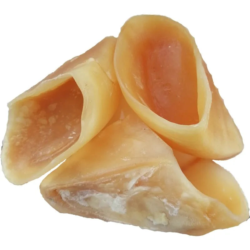 Natural cowhide dog chew toy in hoof shell colour with grinding rod design for small and large dogs