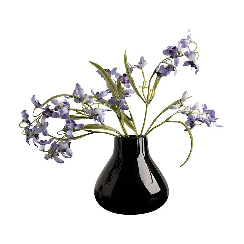 Ceramic round belly French vase with coloured glaze finish in black colour option
