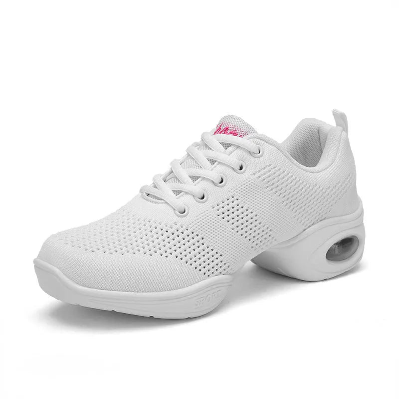 Women's white breathable dance shoes with mesh upper and lightweight PU sole for summer athletic wear