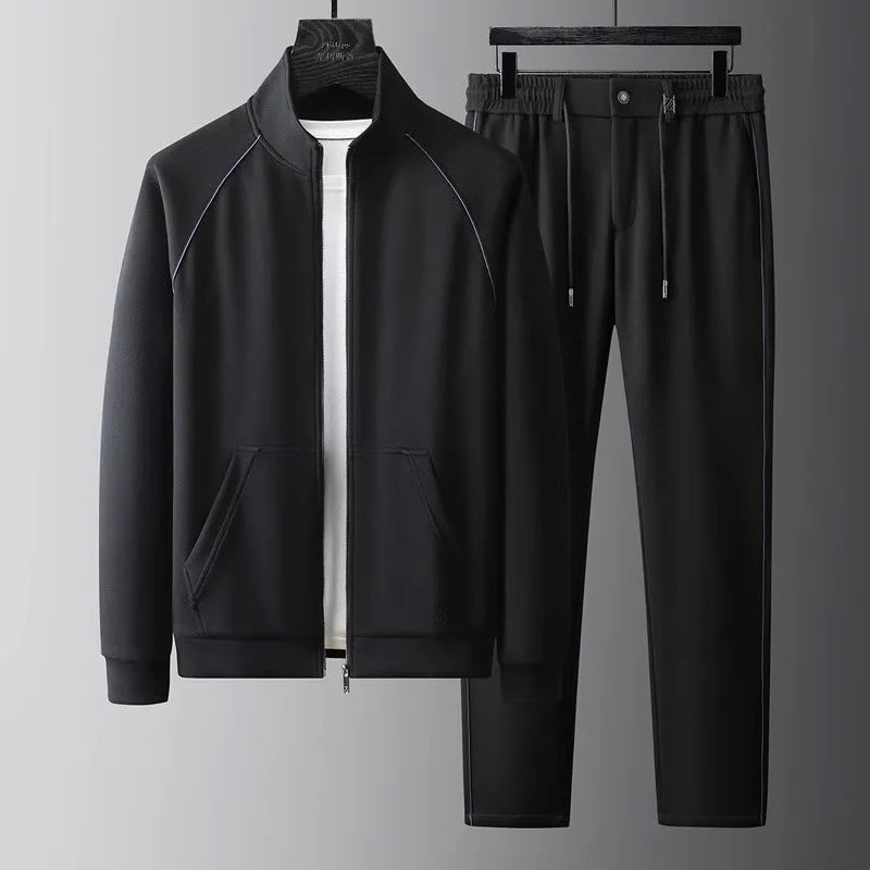 Men's stand collar casual sports suit in slim fit with matching trousers