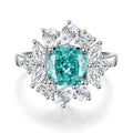 Geometric women's S925 silver ring with an elliptical emerald and Palaibahao high-carbon diamond inlay.