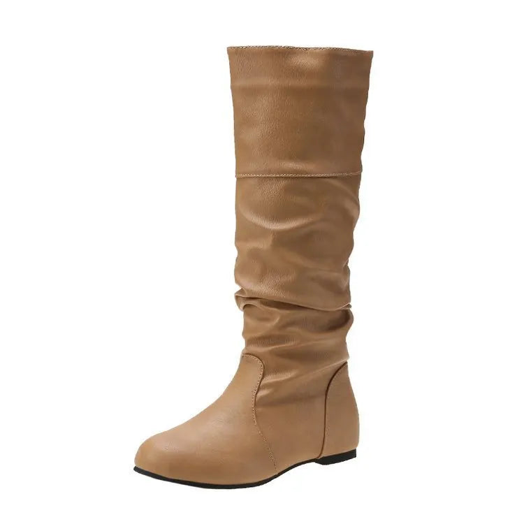 Women's flat ankle boots in artificial PU with round toe and slip-on design