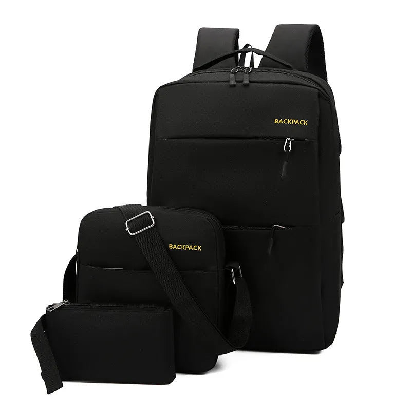 Men's USB charging casual computer bag three-piece set in nylon with organised compartments