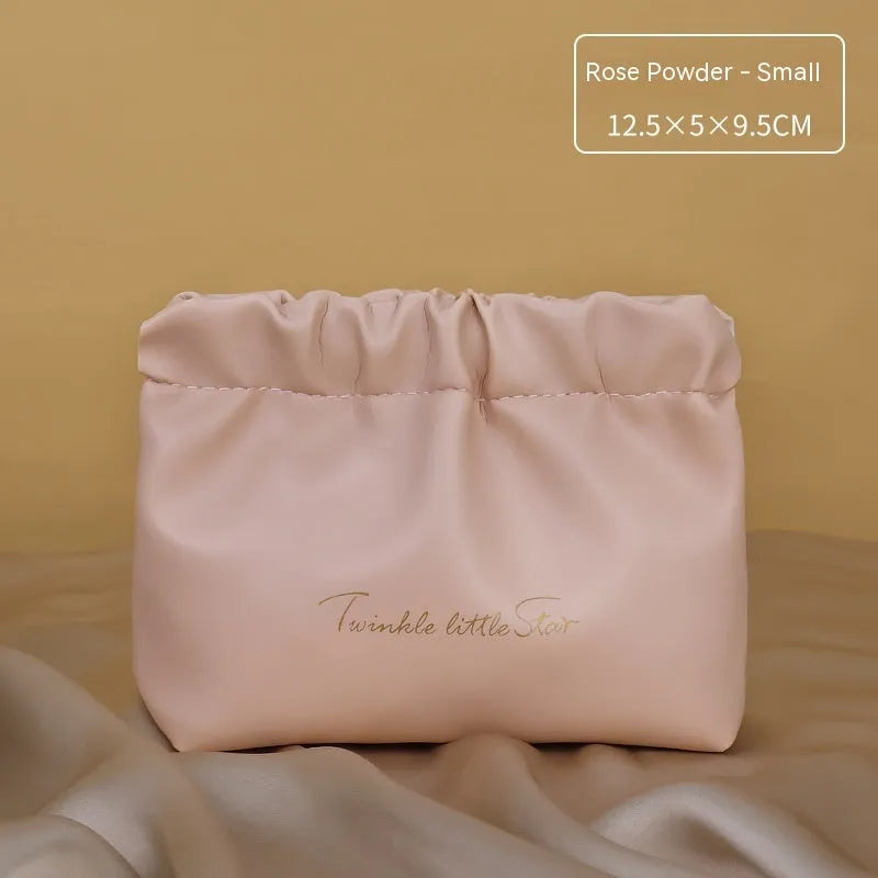 Large capacity caramel mocha PU leather toiletry bag with double layer waterproof design and wet dry separation for travel makeup storage