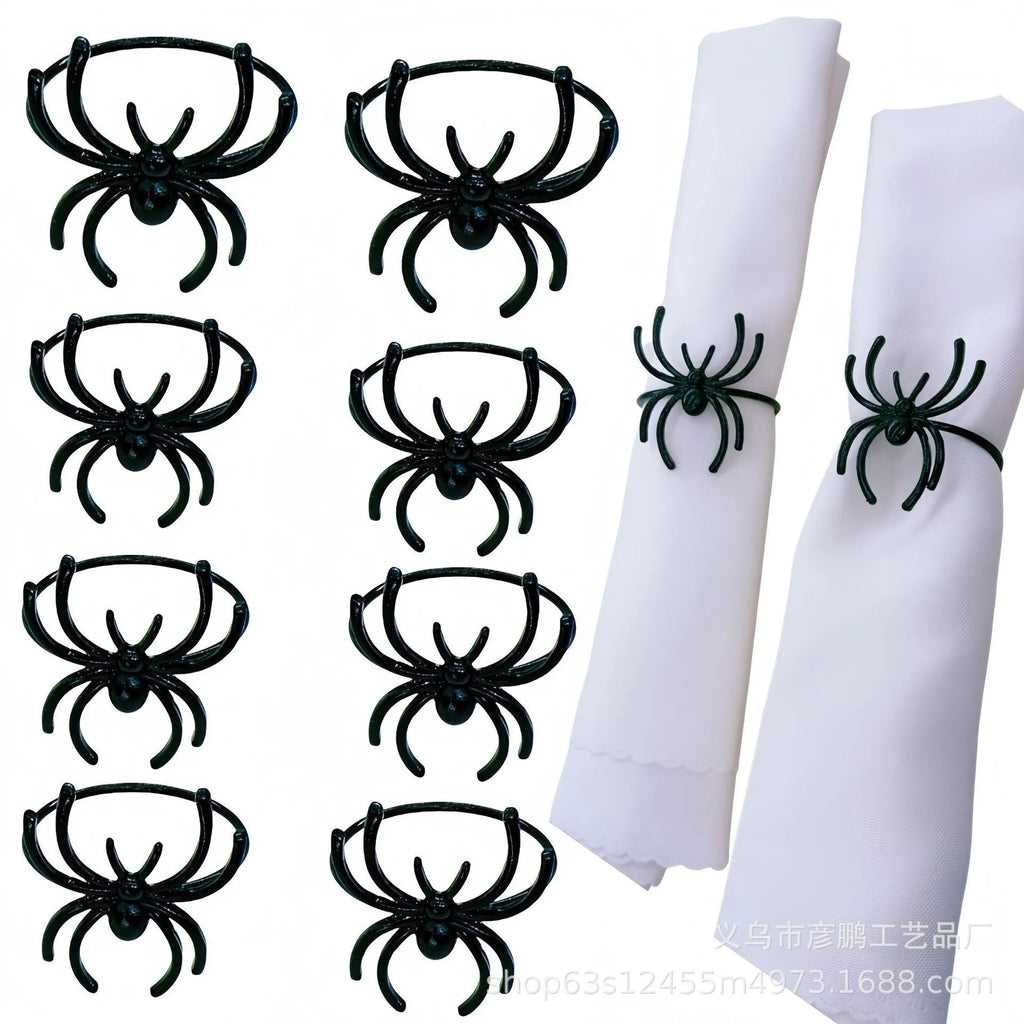 Six black alloy spider design napkin rings for Halloween table settings