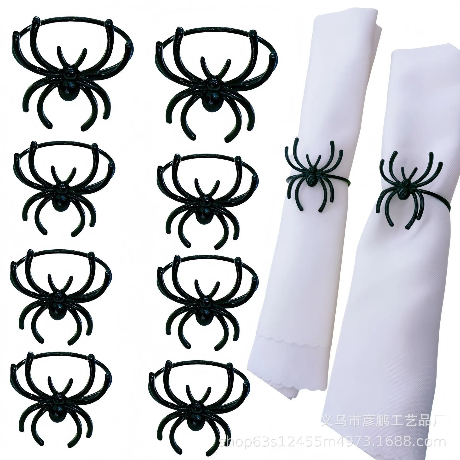 Six black alloy spider design napkin rings for Halloween table settings