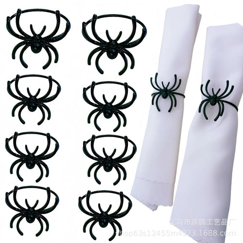 Six black alloy spider design napkin rings for Halloween table settings