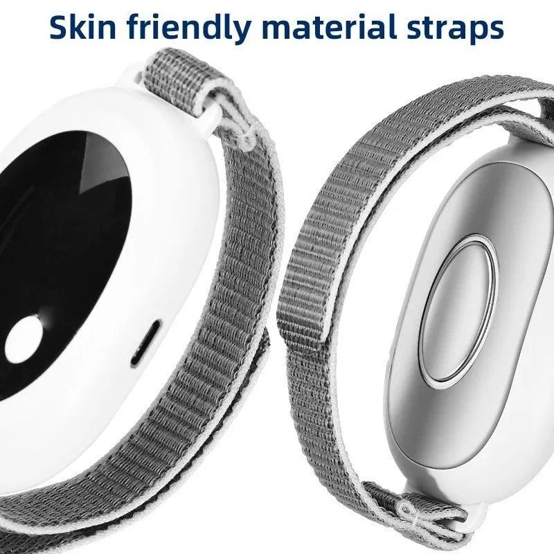 White sleep aid device with handheld remote control and adjustable intensity settings