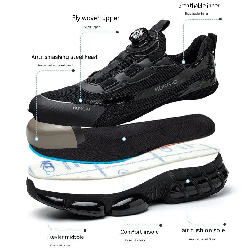 Men's lightweight safety work shoes with steel toe caps in black, grey and blue colour options