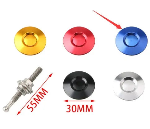 30mm diameter aluminium car cover lock in five colour options: silver, black, gold, blue, and red.