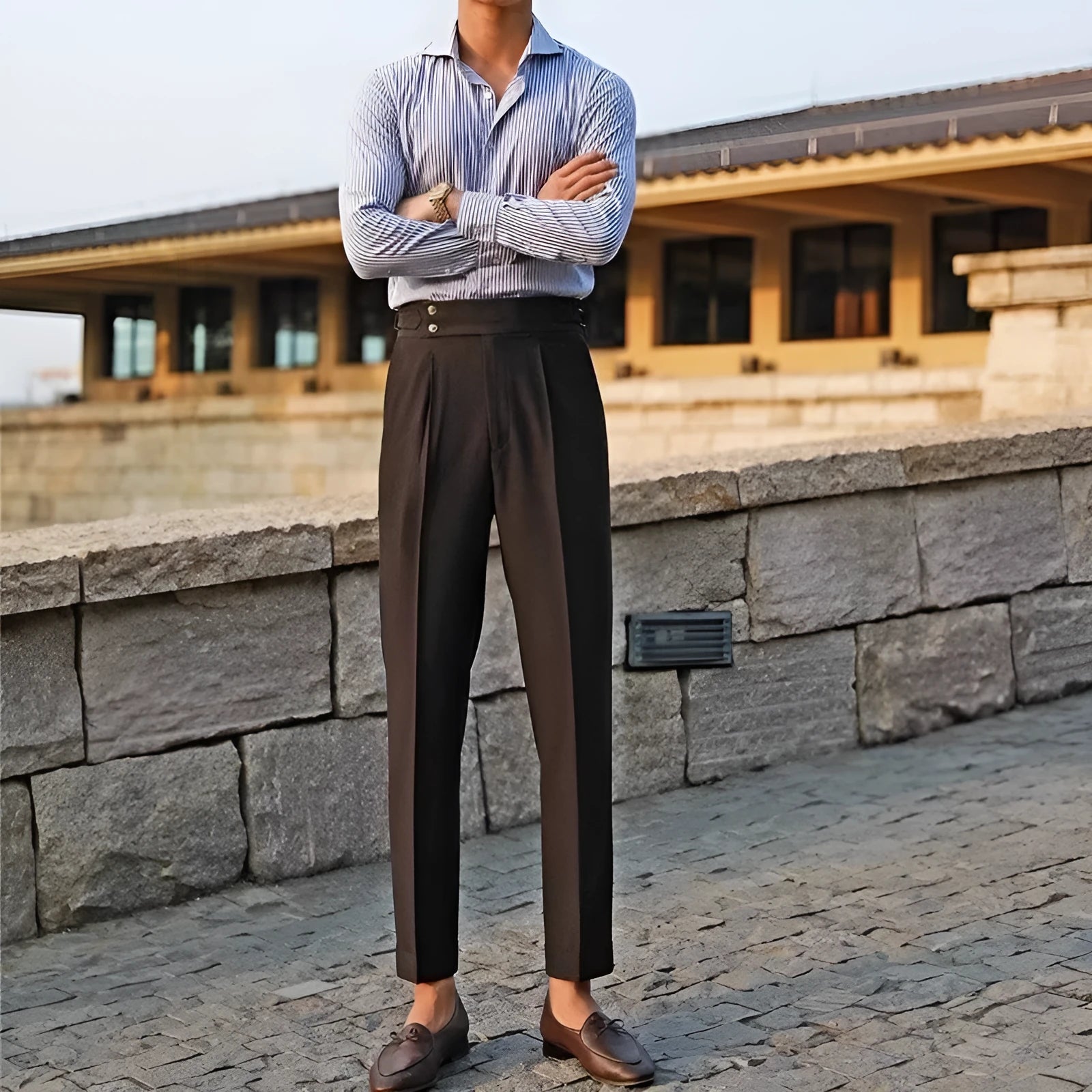 Men's slim fit straight cut suit trousers in polyester blend fabric