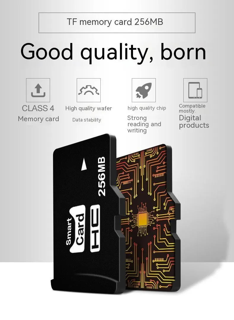 256MB TF series memory card measuring 11x15x1mm for MP3 and MP4 devices in packaging
