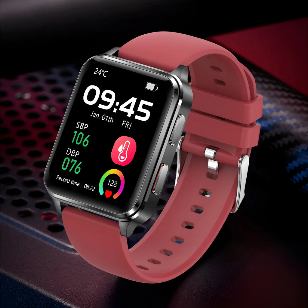 Multi-sport smartwatch with 1.70-inch screen showing fitness metrics on blue silicone wristband