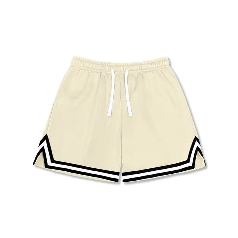 Men's loose-fit polyester sports shorts in various colours with elastic waistband