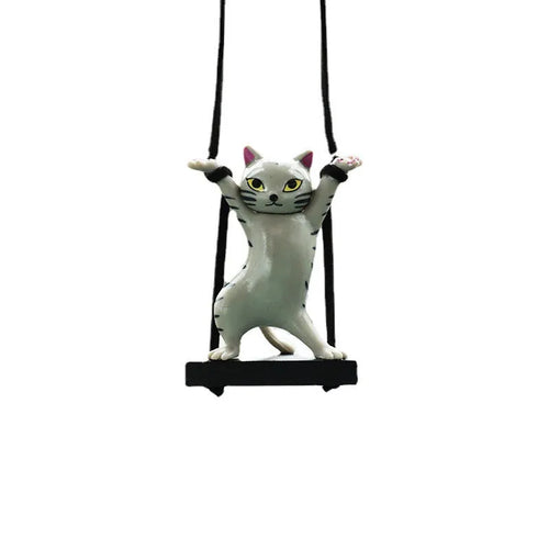 Cartoon style resin cat pendant on a rope for hanging in a car, shown in multiple colour options.