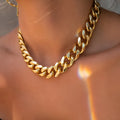 Women's gold thick chain necklace with 32cm length and electroplated alloy construction
