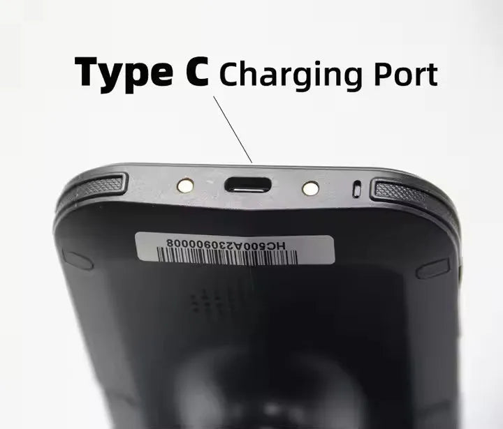 SLP-05 black portable UHF RFID Android handheld reader with scan trigger and display.