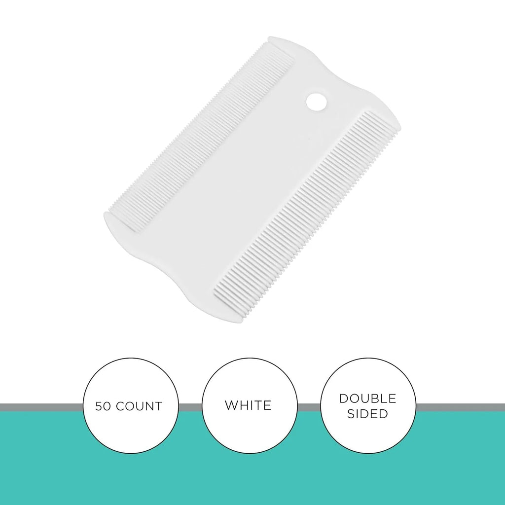 A small white plastic double-sided flea comb with dense teeth for dogs and cats.