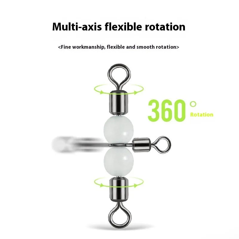 Copper three-fork luminous swivel fishing accessory with eight rings and integrated luminous beads