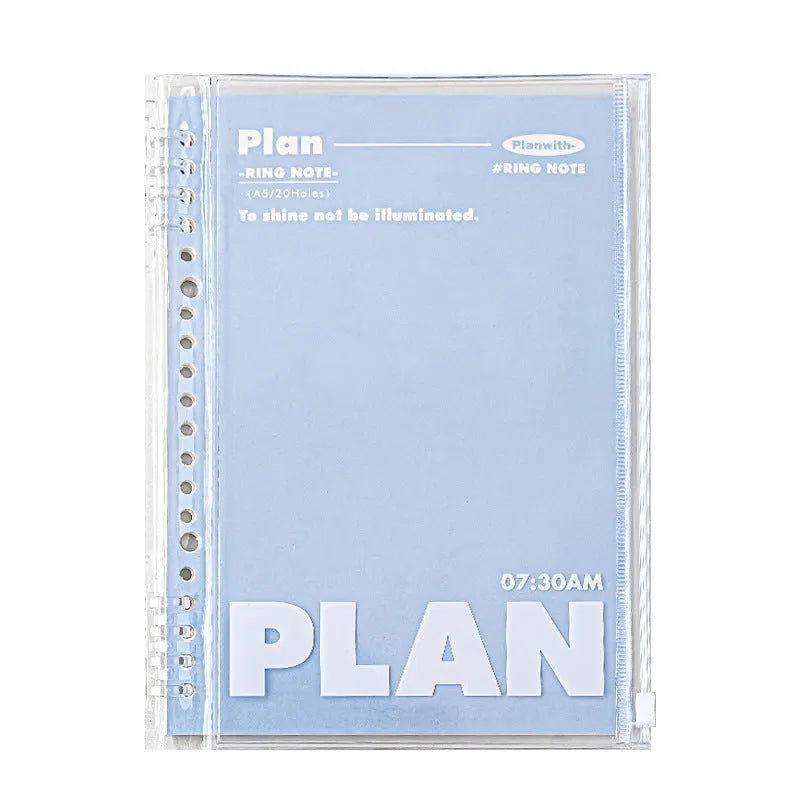 A5 PVC can store spiral notebook in blue or white colour measuring 148x210mm