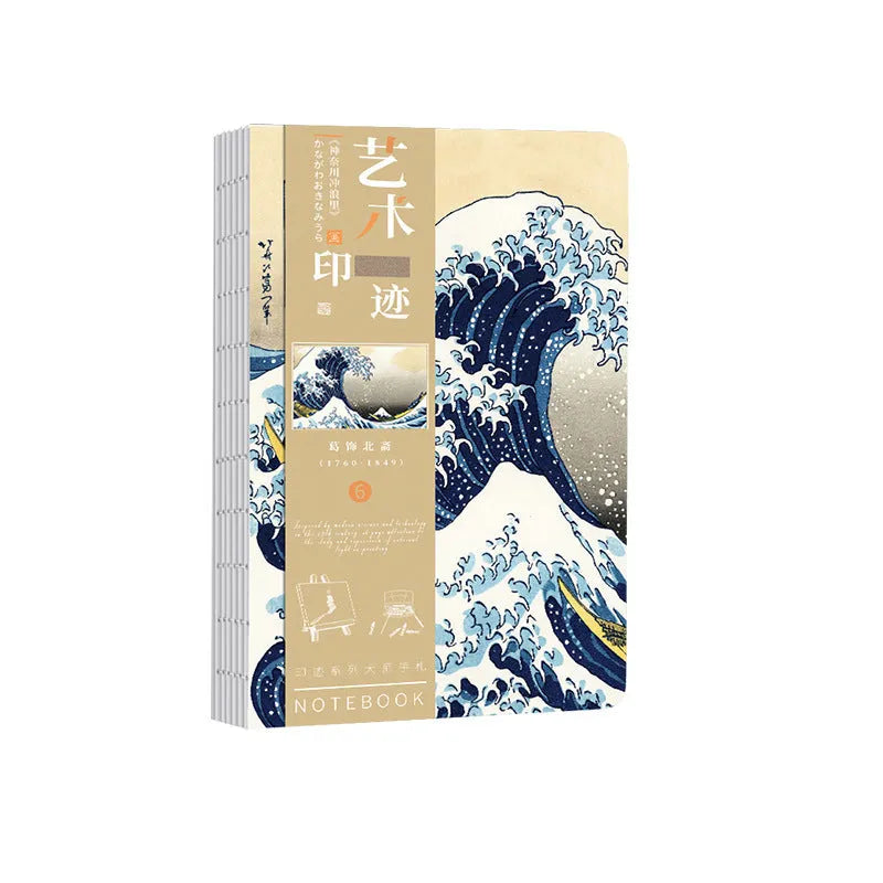 Ukiyo-e Kanagawa surfing village retro hand ledger notebook showing cover artwork and dimensions