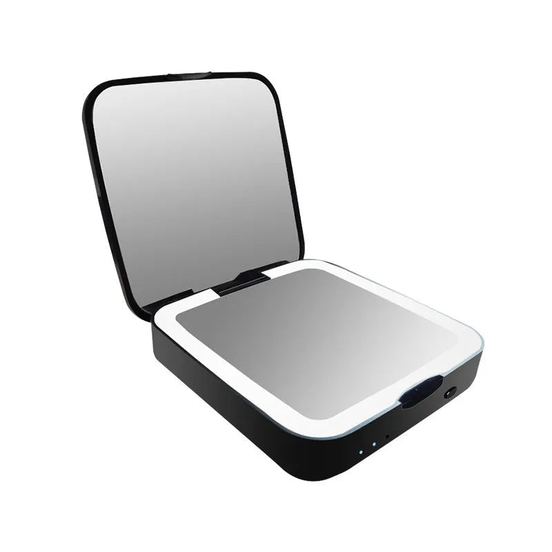 Makeup mirror with magnification section and adjustable warm cold LED lighting in black or white