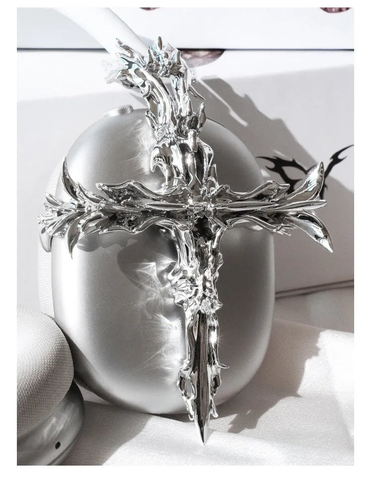 Gothic cross resin headphone cover for Apple AirPods Max in silver colour